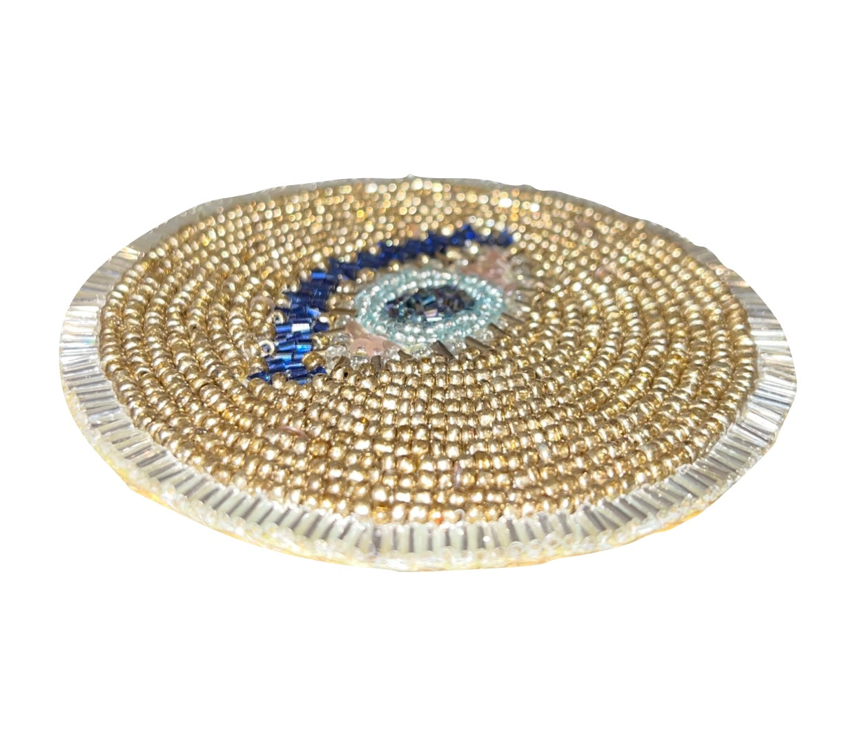 Evil Eye Coaster (Set of 4) - Hand Beaded in Champagne and Blue