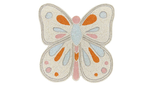 Butterfly Placemats - Hand beaded in Cream, Pink and Orange