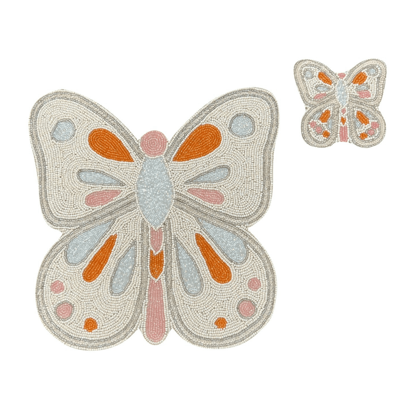 Hand Beaded Butterfly Coaster (Set of 4) in Cream, Blush and Orange