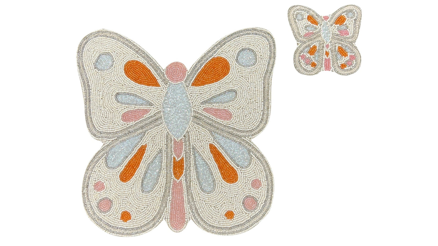 Butterfly Placemats - Hand beaded in Cream, Pink and Orange