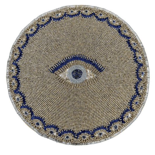 Evil Eye Placemats - Hand Beaded in Champagne and Blue