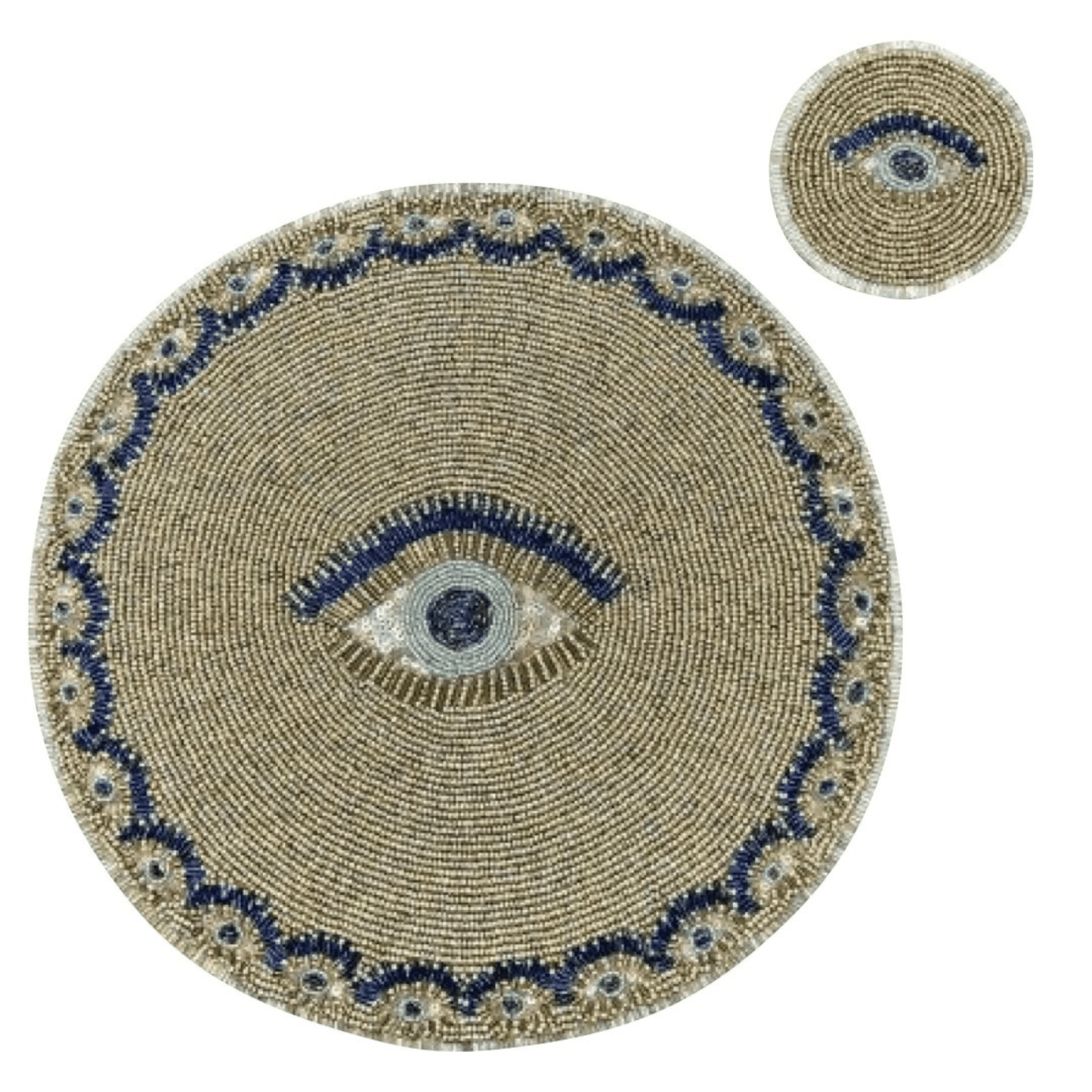 Evil Eye Coaster (Set of 4) - Hand Beaded in Champagne and Blue