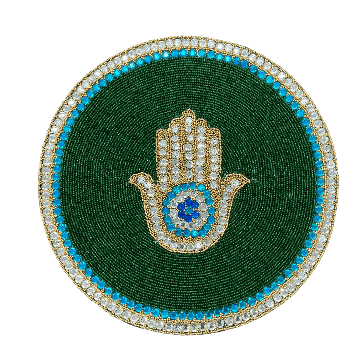 Hamsa Hand Placemat - Hand Beaded in Green and Blue