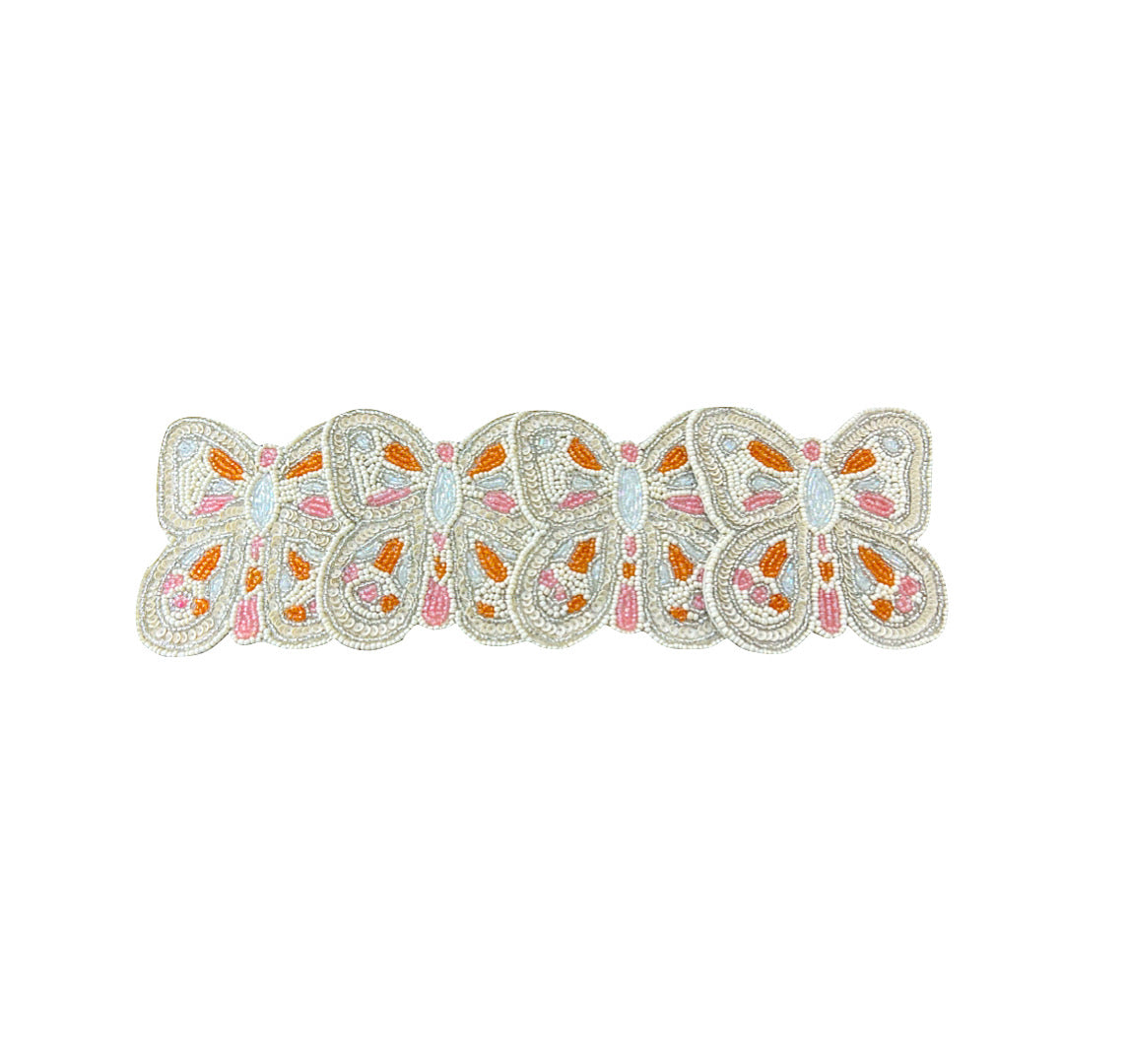 Hand Beaded Butterfly Coaster (Set of 4) in Cream, Blush and Orange